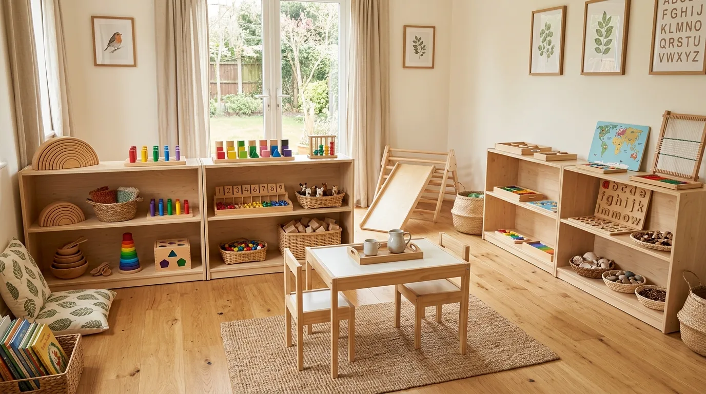 Keep a clear open area for building and movement inspiration for a kids playroom.